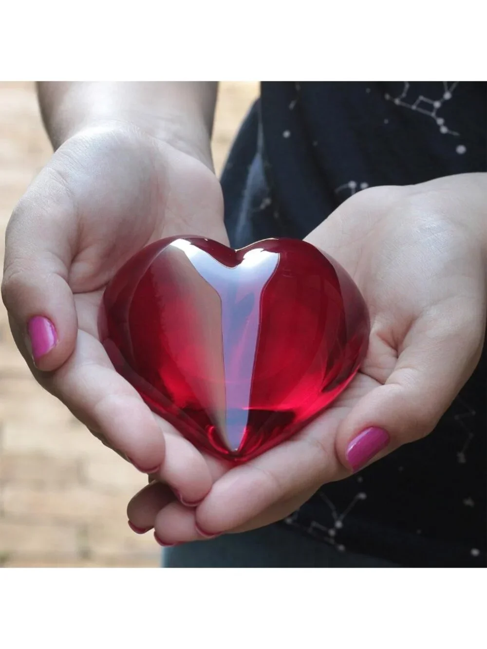 Hand Blown Murano Style Red Heart Paperweight - Art Glass Keepsake for